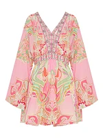 Printed Silk Kimono-Inspired Minidress