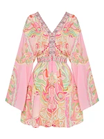 Printed Silk Kimono-Inspired Minidress