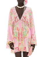 Printed Silk Kimono-Inspired Minidress