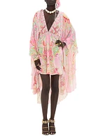 Printed Silk Kimono-Inspired Minidress