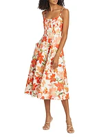 Tranquility Linen Floral Front-Zip Midi-Dress