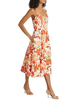 Tranquility Linen Floral Front-Zip Midi-Dress