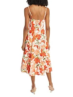 Tranquility Linen Floral Front-Zip Midi-Dress