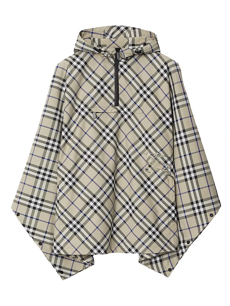 Check Nylon Hooded Poncho