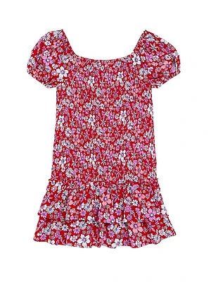 Girl's Floral Print Smocked Dress