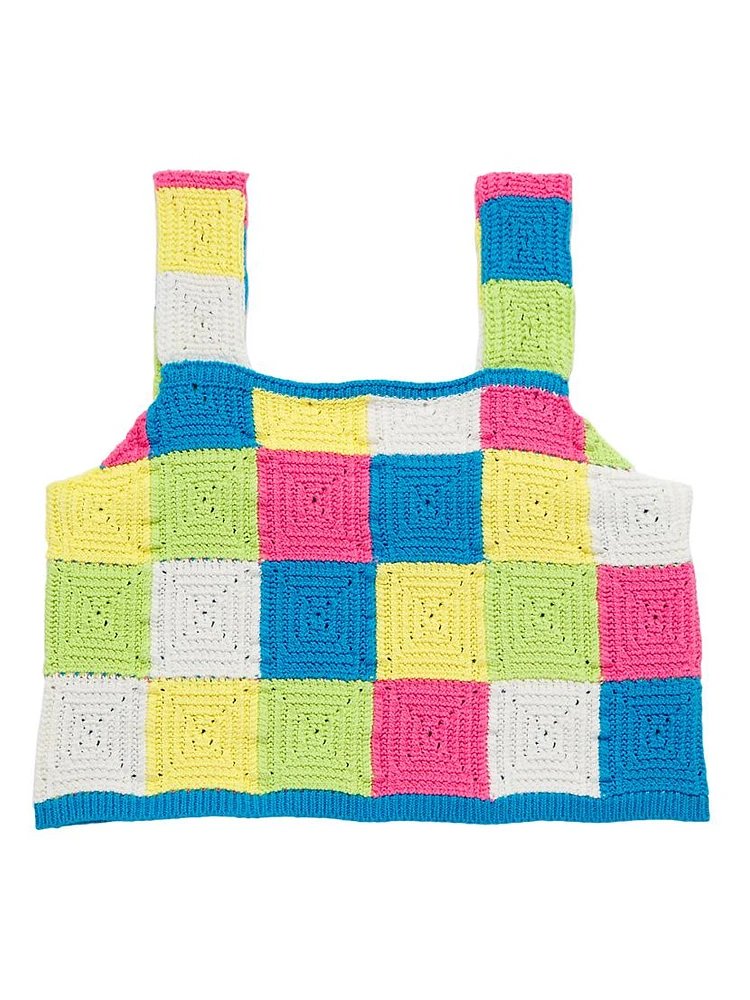 Girl's Crochet Knit Check Top