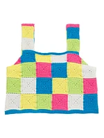 Girl's Crochet Knit Check Top