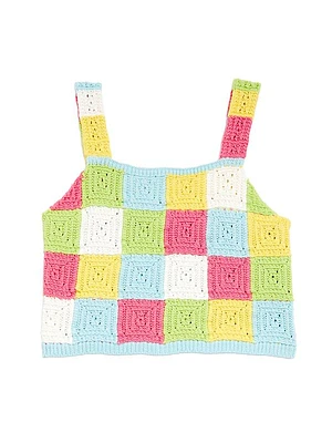 Little Girl's Crochet Knit Check Top