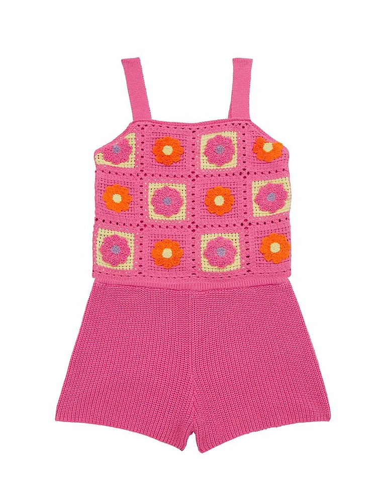 Girl's 2-Piece Knit Floral Top & Shorts Set