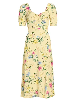 The Vineyard Floral Puff-Sleeve Midi-Dress