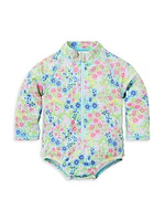 Baby Girl's Floral One-Piece Rashguard Swimsuit