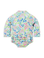 Baby Girl's Floral One-Piece Rashguard Swimsuit