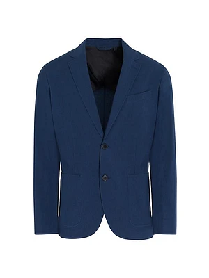 Seersucker Stretch-Cotton Two-Button Blazer