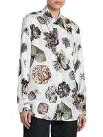 Printed Silk Button-Front Shirt