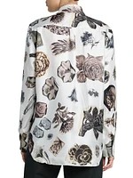 Printed Silk Button-Front Shirt