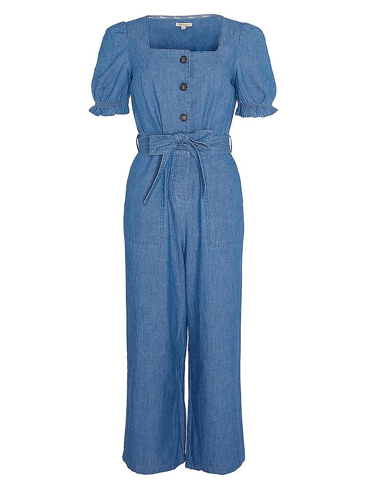 Berkley Belted Cotton Chambray Crop Jumpsuit