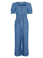 Berkley Belted Cotton Chambray Crop Jumpsuit