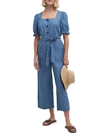 Berkley Belted Cotton Chambray Crop Jumpsuit