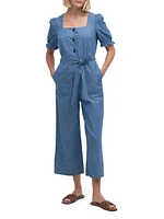 Berkley Belted Cotton Chambray Crop Jumpsuit