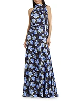 Kayla Floral Crinkle Georgette Sleeveless Gown