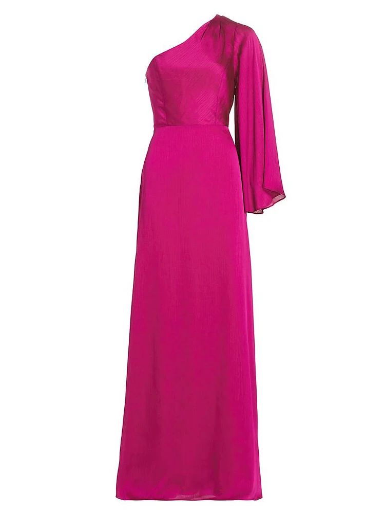 Keely Crinkle Georgette One-Shoulder Gown
