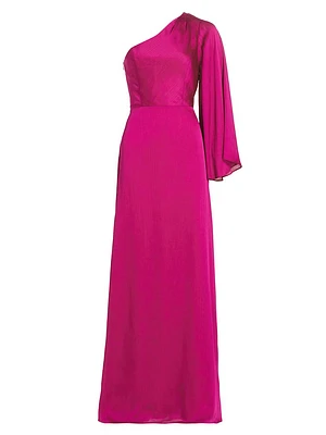 Keely Crinkle Georgette One-Shoulder Gown