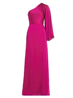 Keely Crinkle Georgette One-Shoulder Gown