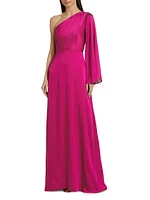 Keely Crinkle Georgette One-Shoulder Gown