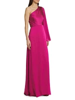 Keely Crinkle Georgette One-Shoulder Gown