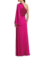Keely Crinkle Georgette One-Shoulder Gown
