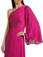 Keely Crinkle Georgette One-Shoulder Gown