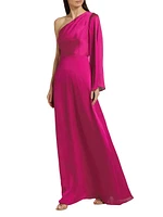 Keely Crinkle Georgette One-Shoulder Gown