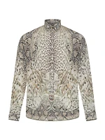 Animal-Print Silk Button-Front Shirt