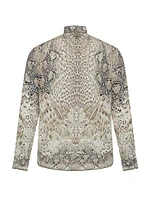 Animal-Print Silk Button-Front Shirt