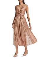 Fanny Metallic & Lace Sleeveless Midi-Dress