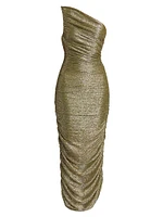 Melissa Metallic Ruched One-Shoulder Maxi Dress