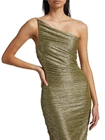 Melissa Metallic Ruched One-Shoulder Maxi Dress