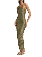 Melissa Metallic Ruched One-Shoulder Maxi Dress