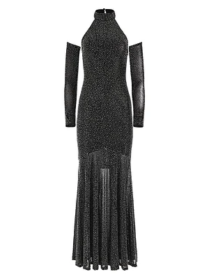 Fabiola Embellished Turtleneck Halter Gown