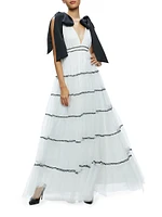 Jessalyn Bow Strap Tiered Maxi Gown