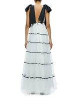 Jessalyn Bow Strap Tiered Maxi Gown