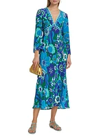 In The Spirit Of Palm Beach Silk Midi-Dress