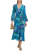 In The Spirit Of Palm Beach Silk Midi-Dress