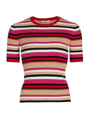 The Rida Striped Short-Sleeve Sweater