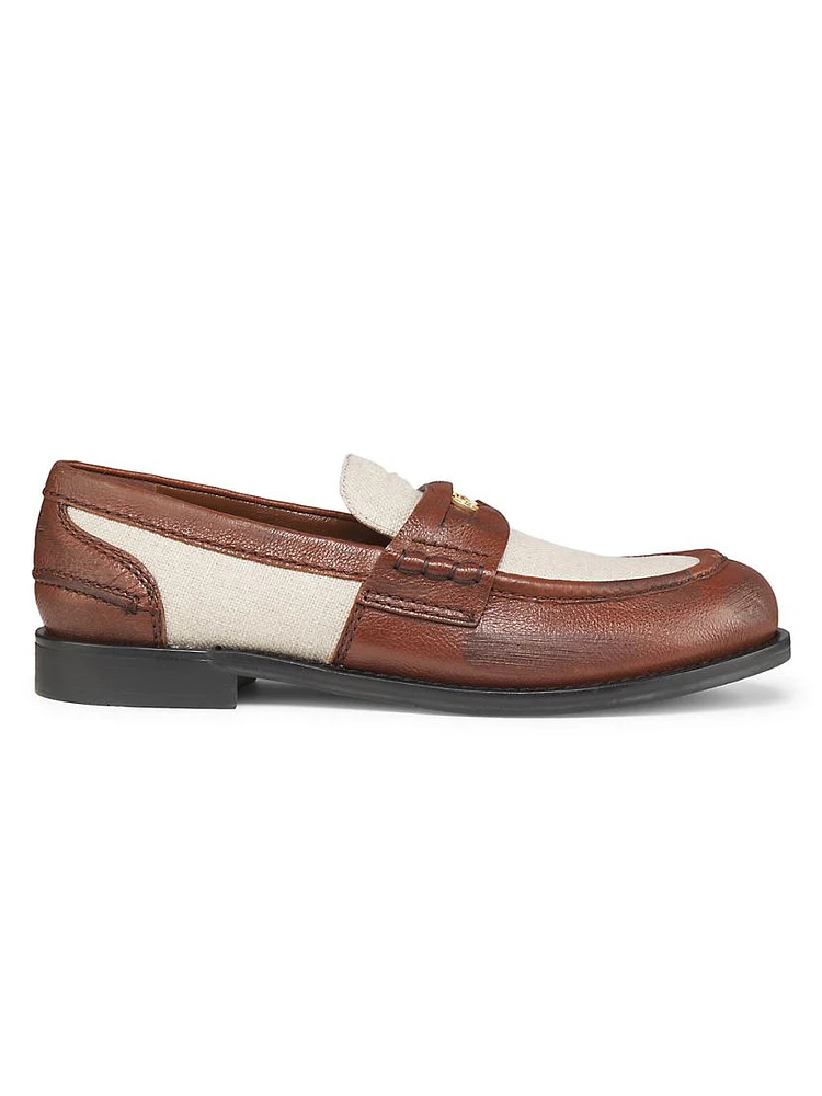 Bi-Color Leather & Canvas Loafers