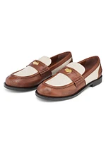 Bi-Color Leather & Canvas Loafers