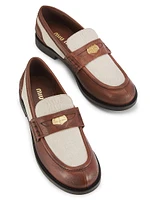 Bi-Color Leather & Canvas Loafers