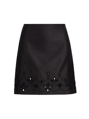 Eyelet-Embroidered Wool & Silk-Blend Miniskirt