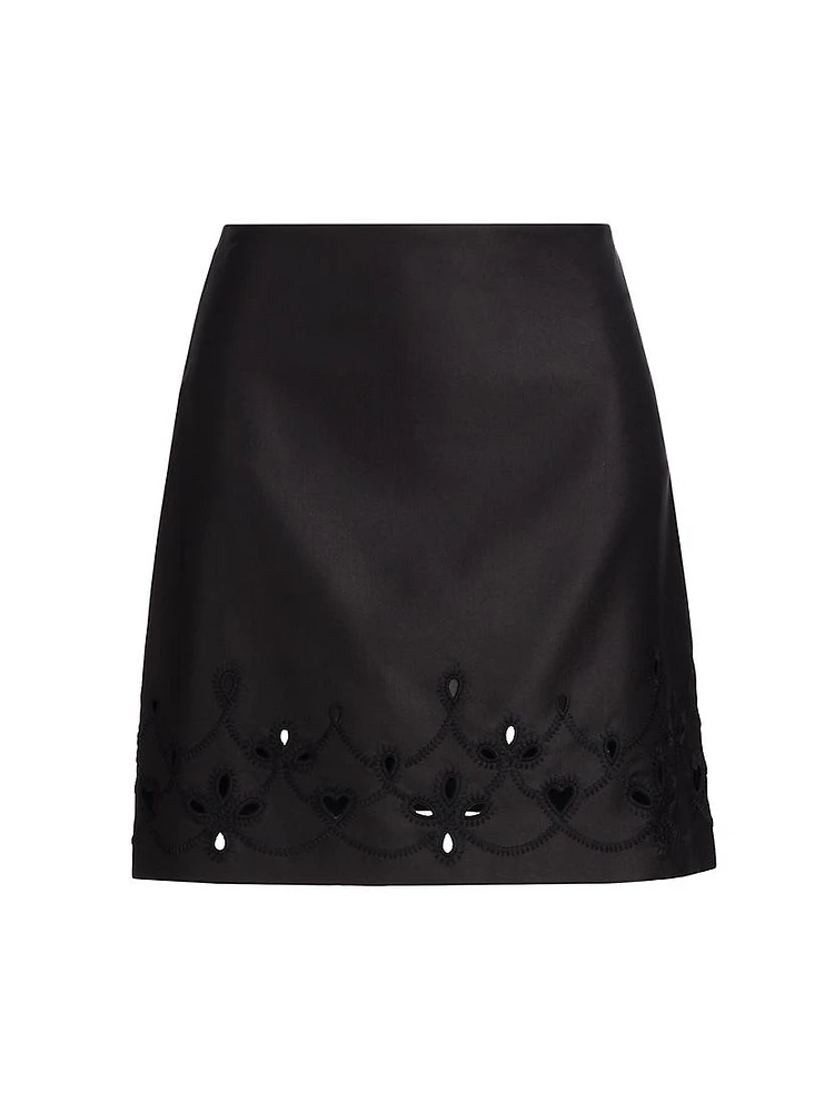 Eyelet-Embroidered Wool & Silk-Blend Miniskirt