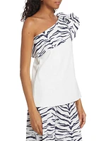 Kikina Zebra Print One-Shoulder Top